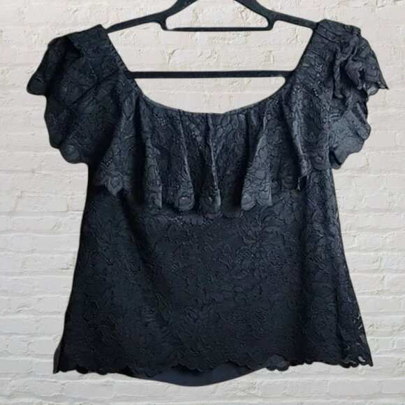 Rebecca Taylor Off Shoulder Lace Black Top Size 8 NWOT - Picture 3 of 13